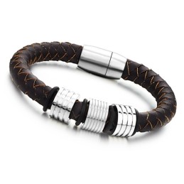 Hoogwaardige Bruine Titanium Leren Armband