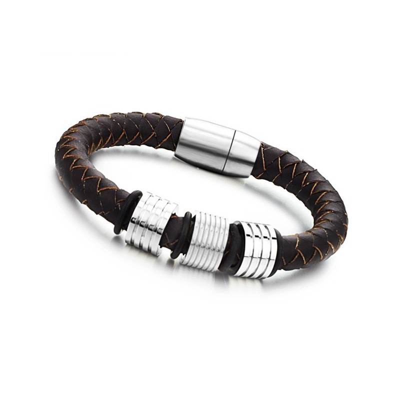 Hoogwaardige Bruine Titanium Leren Armband