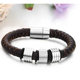 Hoogwaardige Bruine Titanium Leren Armband