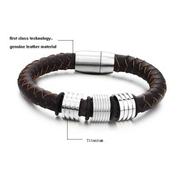 Hoogwaardige Bruine Titanium Leren Armband