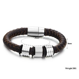 Hoogwaardige Bruine Titanium Leren Armband