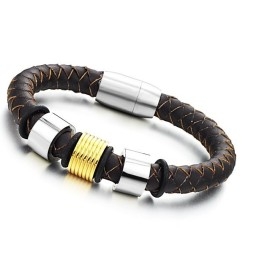 Brede Variaties Bruine Titanium Leren Armband