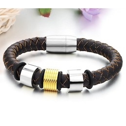Brede Variaties Bruine Titanium Leren Armband