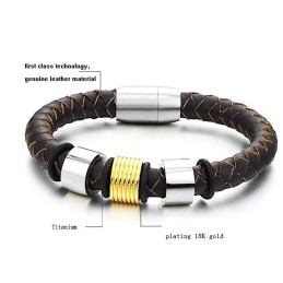 Brede Variaties Bruine Titanium Leren Armband