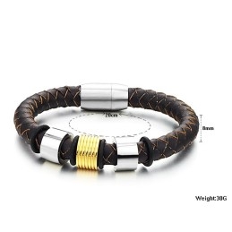Brede Variaties Bruine Titanium Leren Armband