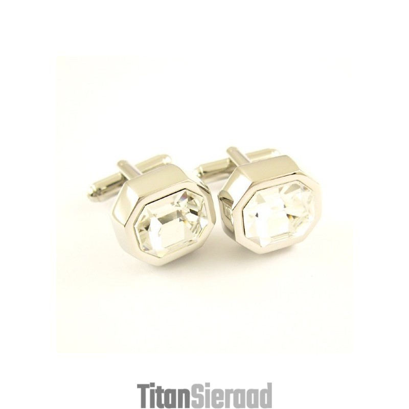 Titanium Achthoekige Manchetknopen Met Fonkelende Zirkonia
