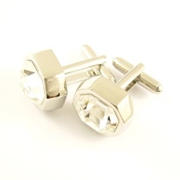 Titanium Achthoekige Manchetknopen Met Fonkelende Zirkonia