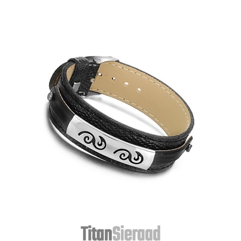 Brede Variaties Zwarte Titanium Leren Armband