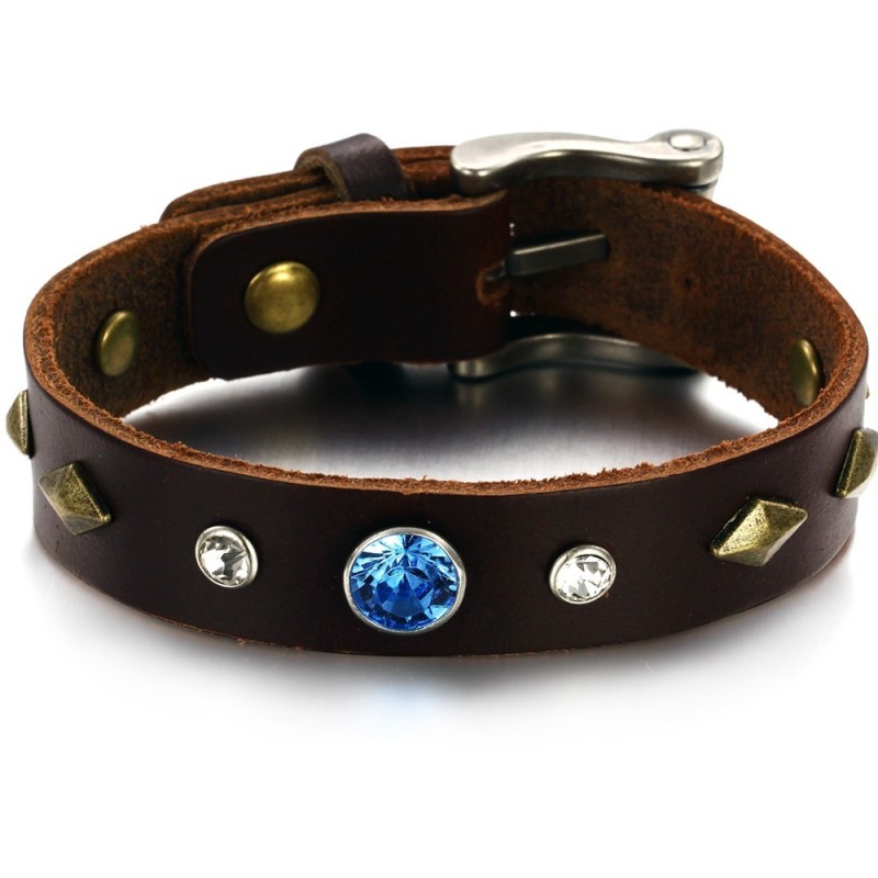 Duurzame Retro Titanium Leren Armband Met Strass