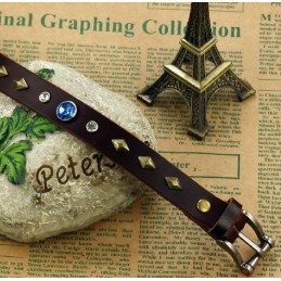 Duurzame Retro Titanium Leren Armband Met Strass