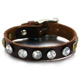 Hoogwaardige Retro Titanium Leren Armband Met Strass