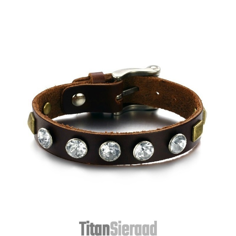 Hoogwaardige Retro Titanium Leren Armband Met Strass