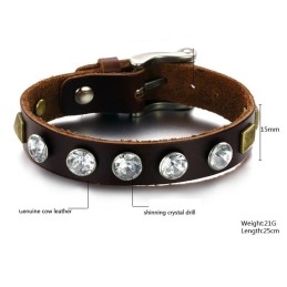 Hoogwaardige Retro Titanium Leren Armband Met Strass