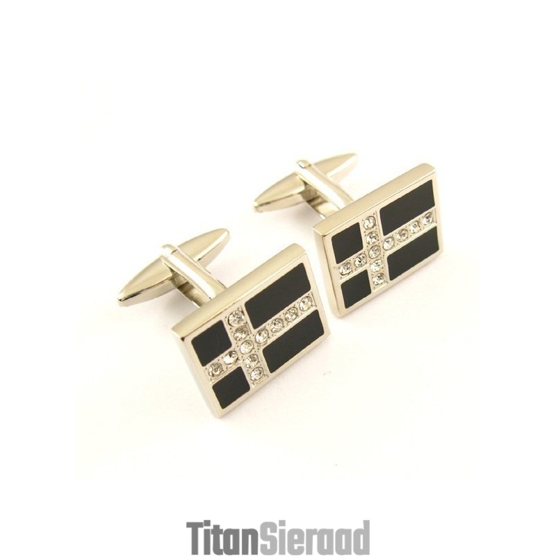 Manchetknopen Van Titanium En Zwart Ip-Geplateerd Met Diamanten Kruis