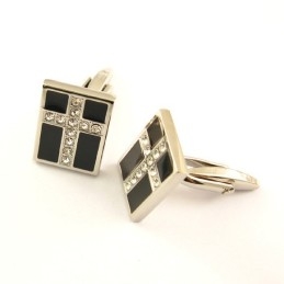 Manchetknopen Van Titanium En Zwart Ip-Geplateerd Met Diamanten Kruis