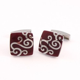 Vermiljoen Titanium Manchetknopen Met Zilveren Klassieke Gesneden Patronen