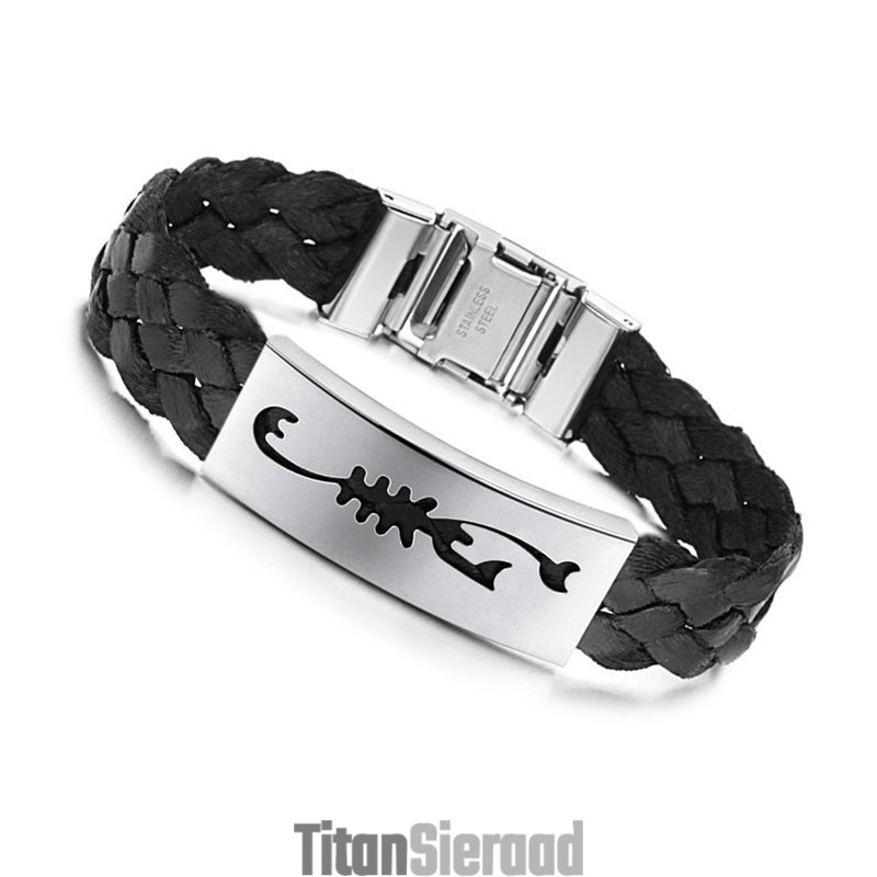 Gebruiksvriendelijke Mannelijke Schorpioen Titanium Leren Armband