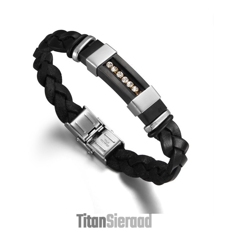 Betrouwbare Reputatie Heren Zwarte Titanium Leren Armband