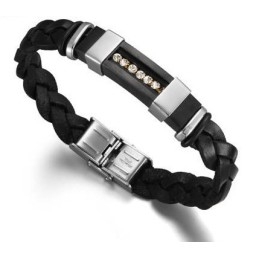 Betrouwbare Reputatie Heren Zwarte Titanium Leren Armband