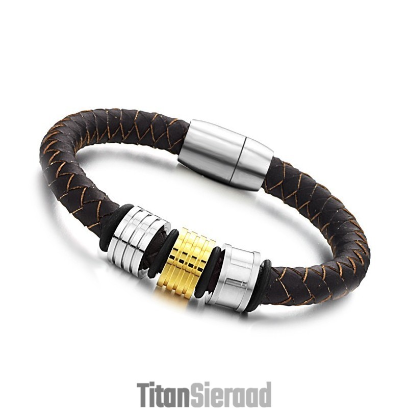 Kwaliteit En Kwantiteit Gegarandeerde Mannelijke Bruine Titanium Leren Armband