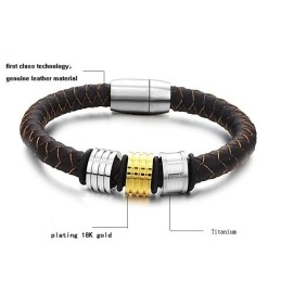 Kwaliteit En Kwantiteit Gegarandeerde Mannelijke Bruine Titanium Leren Armband