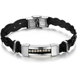 Goed Verkopende Titanium Leren Armband Met Strass Over De Hele Wereld