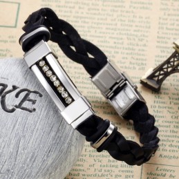 Goed Verkopende Titanium Leren Armband Met Strass Over De Hele Wereld