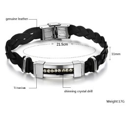 Goed Verkopende Titanium Leren Armband Met Strass Over De Hele Wereld