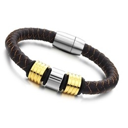 Uitstekende Kwaliteit Mannelijke Bruine Titanium Leren Armband