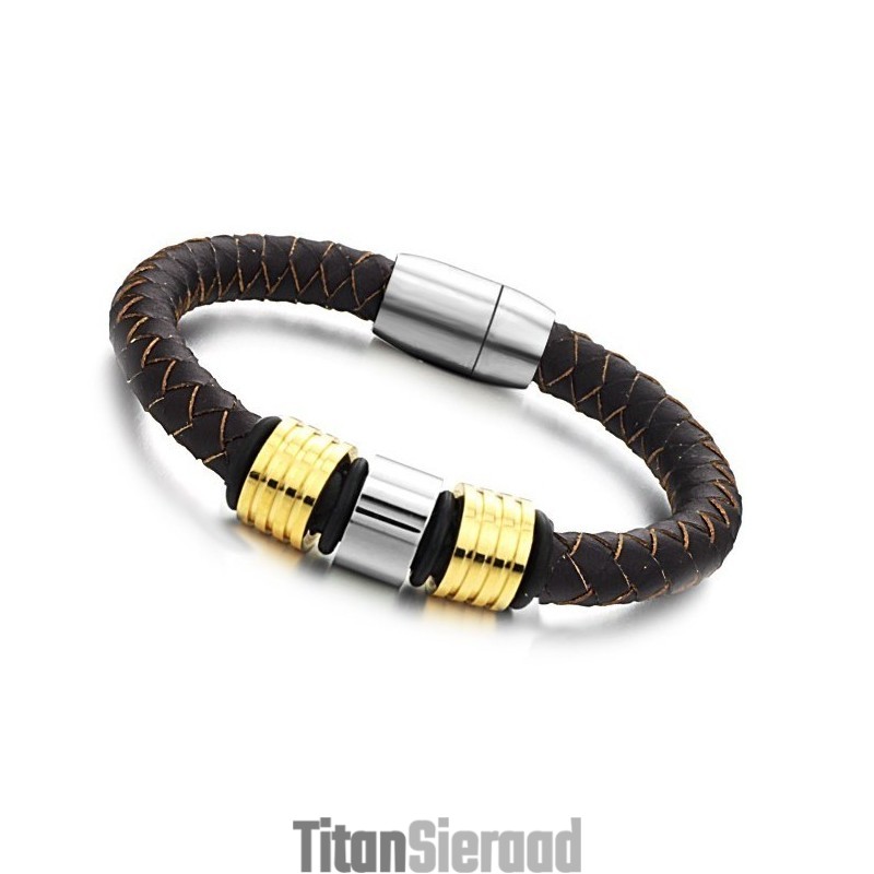 Uitstekende Kwaliteit Mannelijke Bruine Titanium Leren Armband