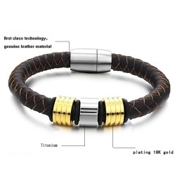Uitstekende Kwaliteit Mannelijke Bruine Titanium Leren Armband