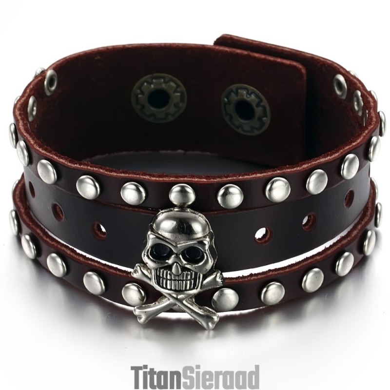 Kwaliteit En Kwantiteit Gegarandeerde Mannelijke Schedel Titanium Leren Armband