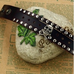 Kwaliteit En Kwantiteit Gegarandeerde Mannelijke Schedel Titanium Leren Armband