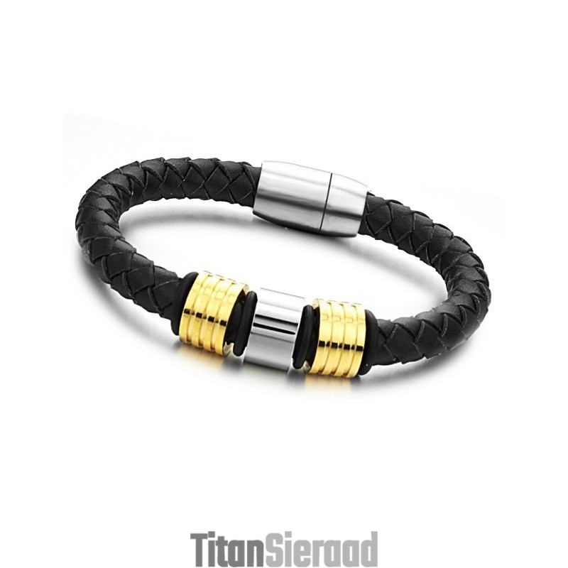 Superieure Kwaliteit Zwarte Titanium Leren Armband Superieure Kwaliteit Zwarte Titanium Leren Armband