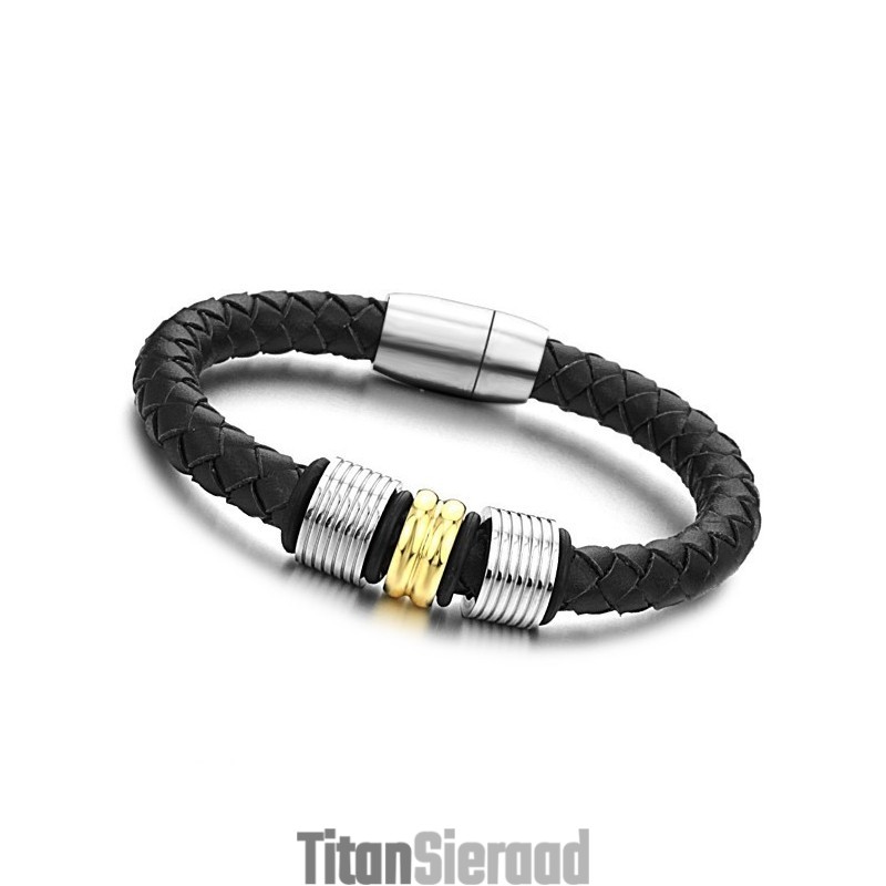 Brede Variaties Zwarte Titanium Leren Armband