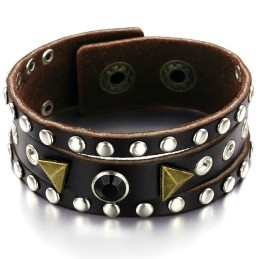 Hoogwaardige Retro Titanium Leren Armband Met Strass