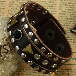 Hoogwaardige Retro Titanium Leren Armband Met Strass