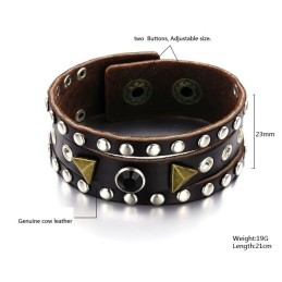 Hoogwaardige Retro Titanium Leren Armband Met Strass