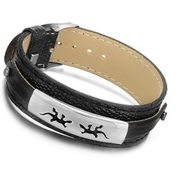 Hoogwaardige Zwarte Titanium Leren Armband