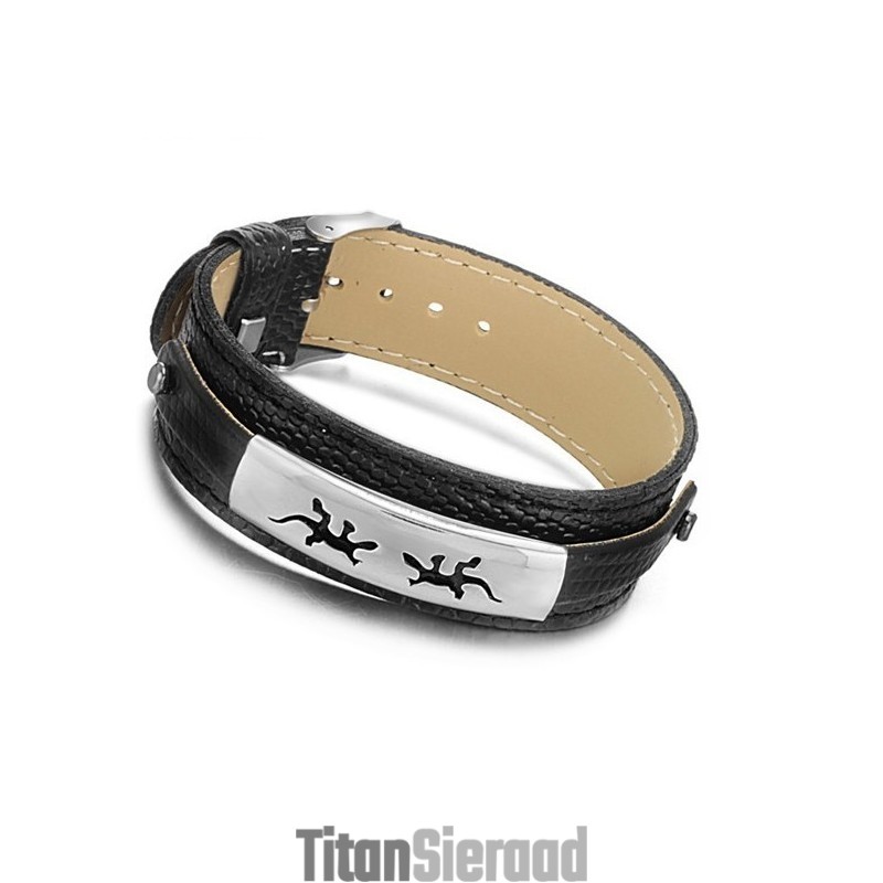 Hoogwaardige Zwarte Titanium Leren Armband