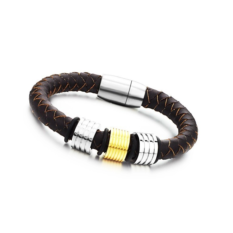 Gebruiksvriendelijke Mannelijke Bruine Titanium Leren Armband