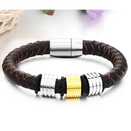 Gebruiksvriendelijke Mannelijke Bruine Titanium Leren Armband