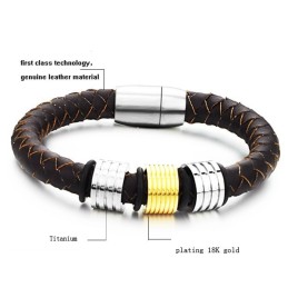 Gebruiksvriendelijke Mannelijke Bruine Titanium Leren Armband