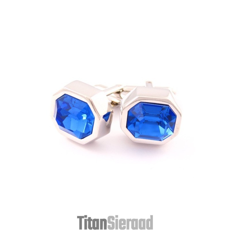 Mode Titanium Manchetknopen Met Koel Blauw Opaal