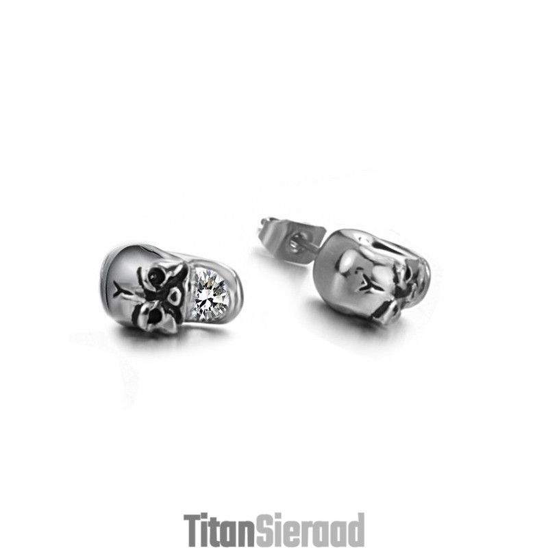 Betrouwbare Vrouwelijke Schedel Titanium Oorbellen Met Diamant Betrouwbare Vrouwelijke Schedel Titanium Oorbellen Met Diamant