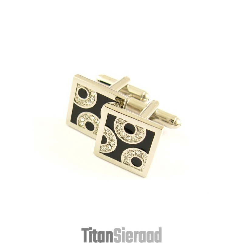 Vierkante Manchetknopen Van Titanium En Zwart Ip-Geplateerd Met Diamanten