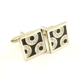 Vierkante Manchetknopen Van Titanium En Zwart Ip-Geplateerd Met Diamanten