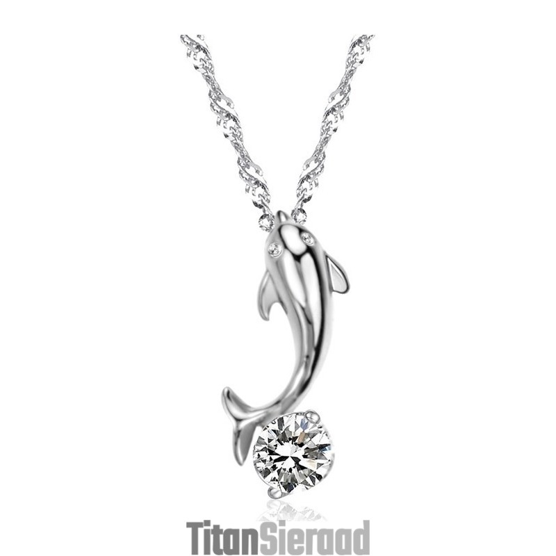 Wereldberoemde Vrouwelijke Dolfijnvormige Platina Titanium Ketting Met Diamant Wereldberoemde Vrouwelijke Dolfijnvormige Platina Titanium Ketting Met Diamant
