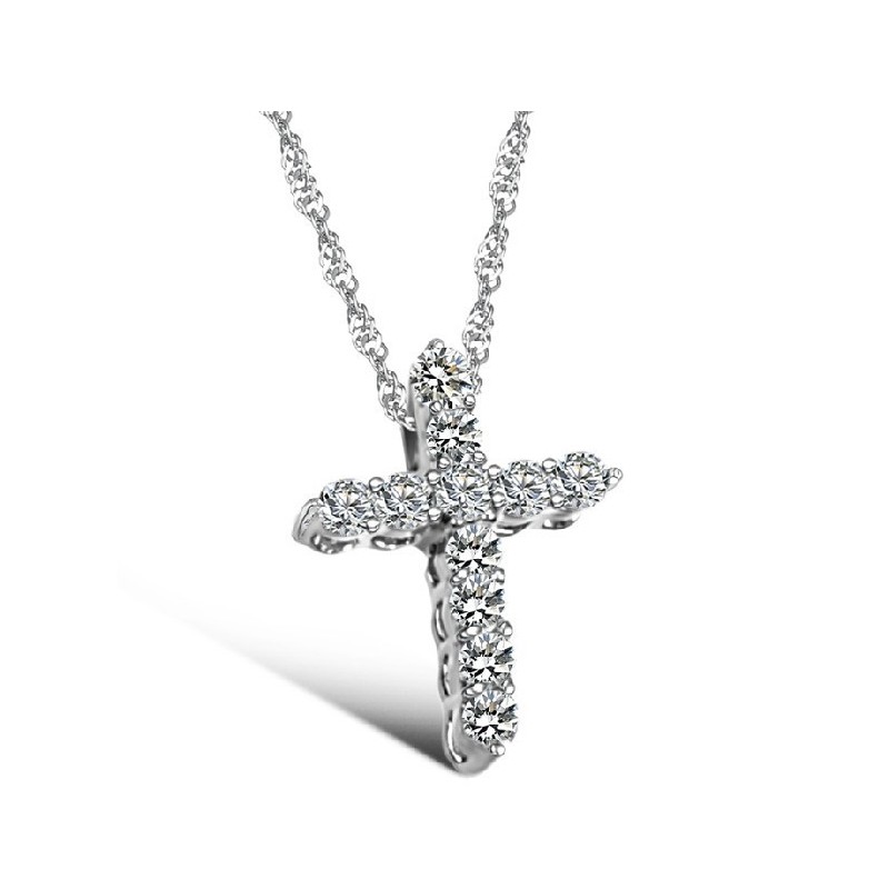 Betrouwbare Reputatie Vrouwelijke Kruis Platina Plating Titanium Ketting Met Strass