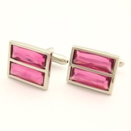 Mode Titanium Langwerpige Manchetknopen Met Schitterende Perzikkleurige Kristallen